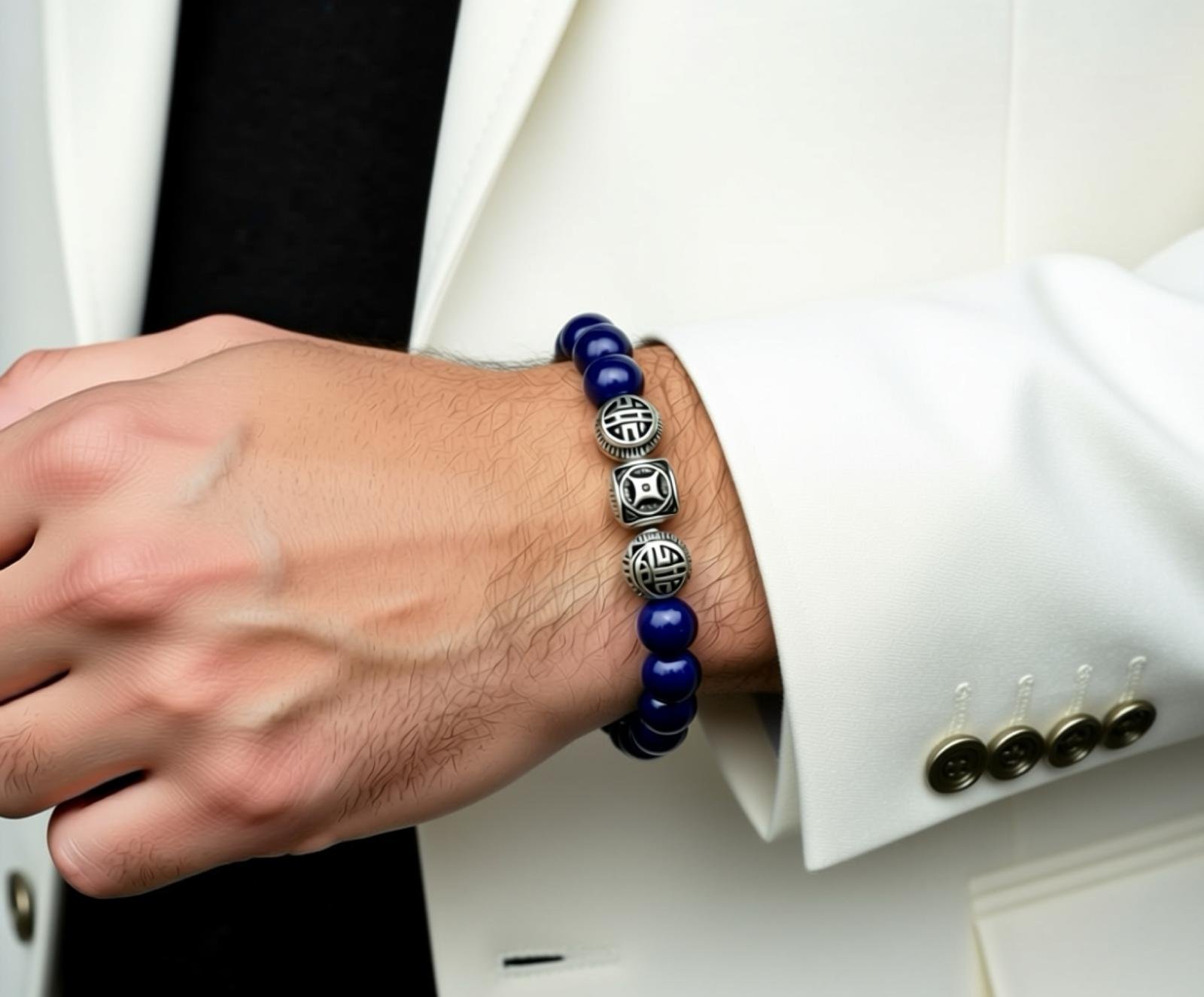 Lapis Lazuli Balinese Symbols Bracelet - imagine 2