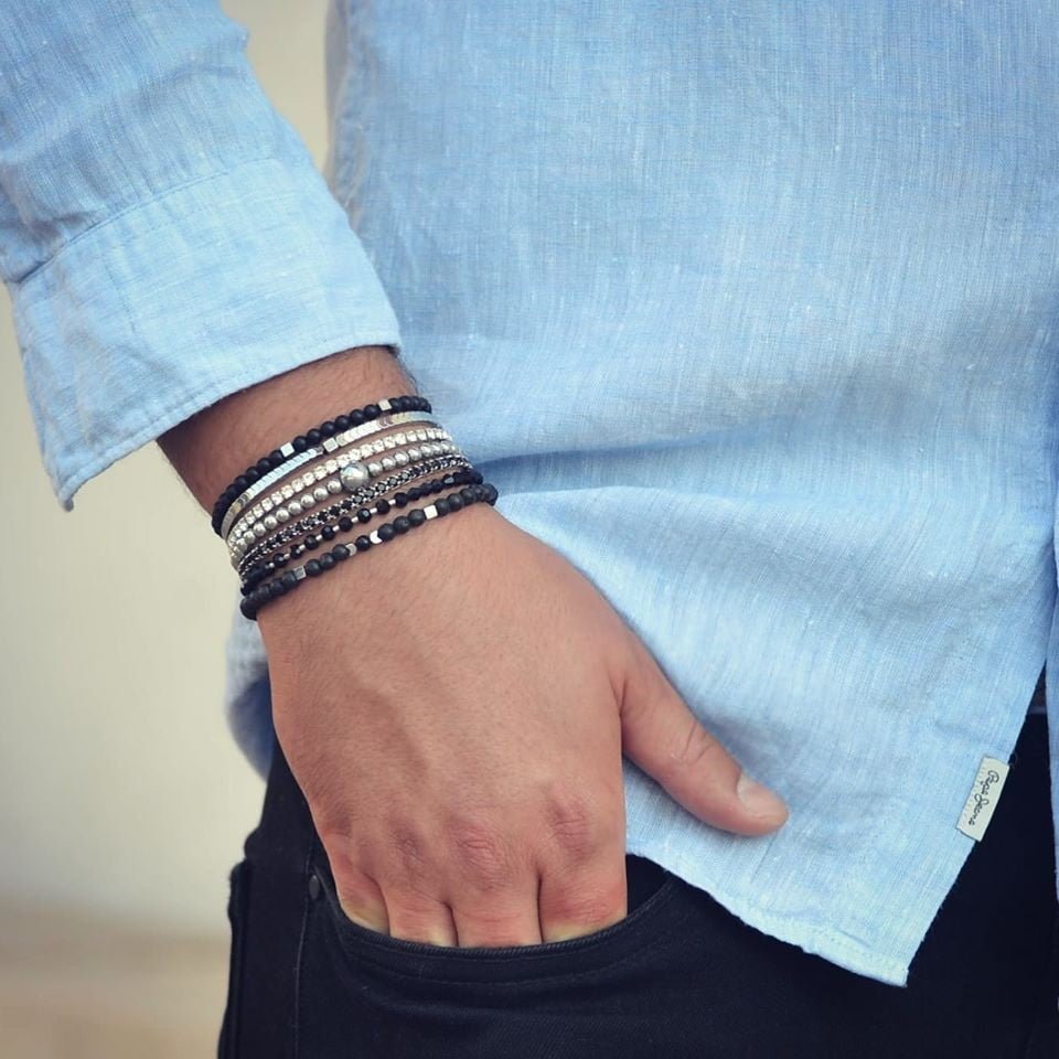 black and silver stack